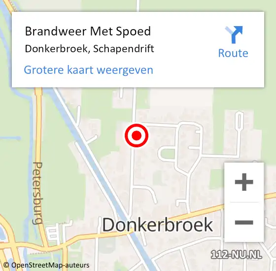 Locatie op kaart van de 112 melding: Brandweer Met Spoed Naar Donkerbroek, Schapendrift op 20 april 2016 18:55