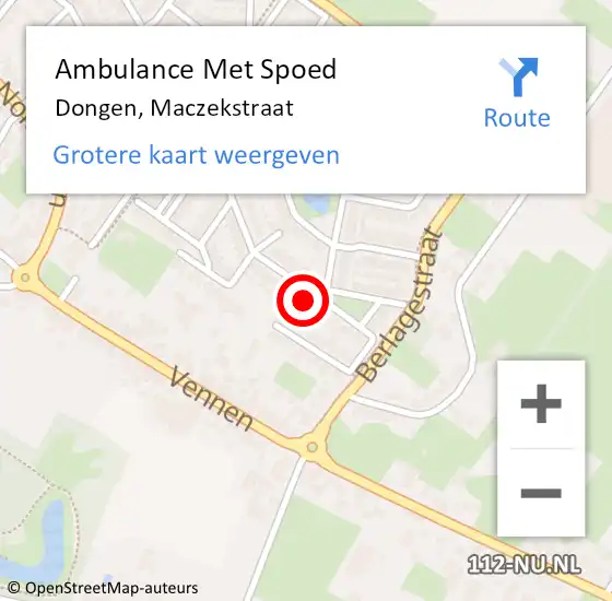 Locatie op kaart van de 112 melding: Ambulance Met Spoed Naar Dongen, Maczekstraat op 20 april 2016 20:36