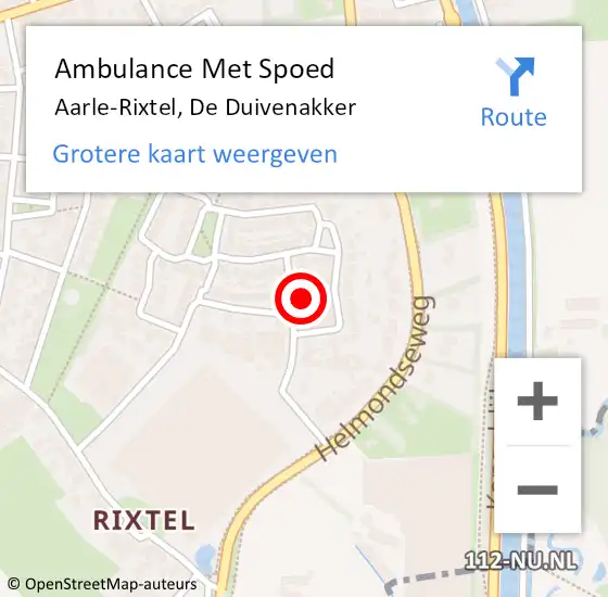 Locatie op kaart van de 112 melding: Ambulance Met Spoed Naar Aarle-Rixtel, De Duivenakker op 20 april 2016 20:41