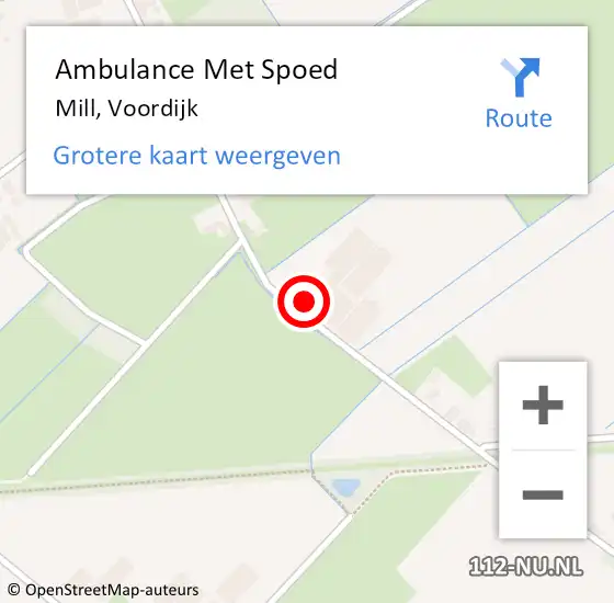 Locatie op kaart van de 112 melding: Ambulance Met Spoed Naar Mill, Voordijk op 20 april 2016 23:14