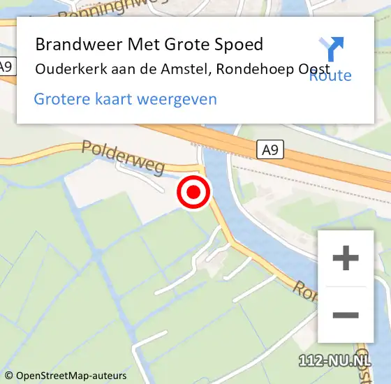 Locatie op kaart van de 112 melding: Brandweer Met Grote Spoed Naar Ouderkerk aan de Amstel, Rondehoep Oost op 21 april 2016 04:29