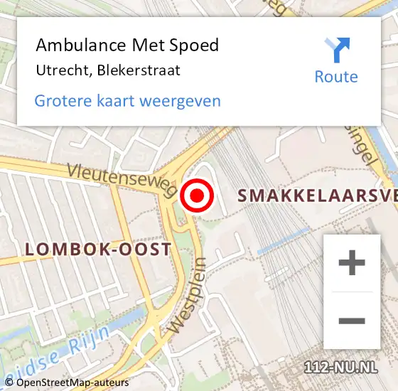 Locatie op kaart van de 112 melding: Ambulance Met Spoed Naar Utrecht, Blekerstraat op 21 april 2016 05:53