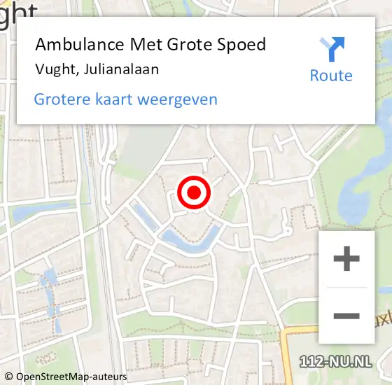 Locatie op kaart van de 112 melding: Ambulance Met Grote Spoed Naar Vught, Julianalaan op 21 april 2016 07:14