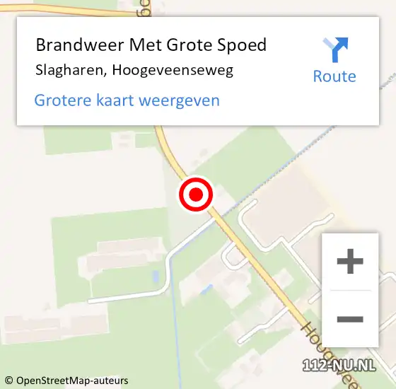 Locatie op kaart van de 112 melding: Brandweer Met Grote Spoed Naar Slagharen, Hoogeveenseweg op 21 april 2016 07:17