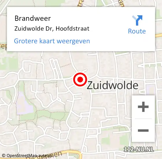 Locatie op kaart van de 112 melding: Brandweer Zuidwolde Dr, Hoofdstraat op 21 april 2016 08:43