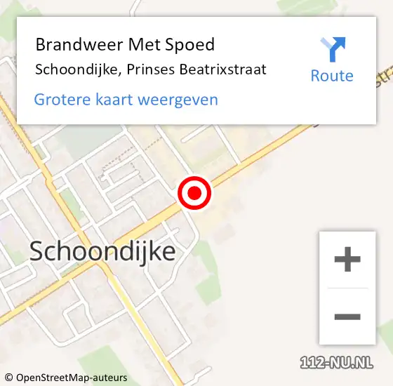 Locatie op kaart van de 112 melding: Brandweer Met Spoed Naar Schoondijke, Prinses Beatrixstraat op 21 april 2016 11:29