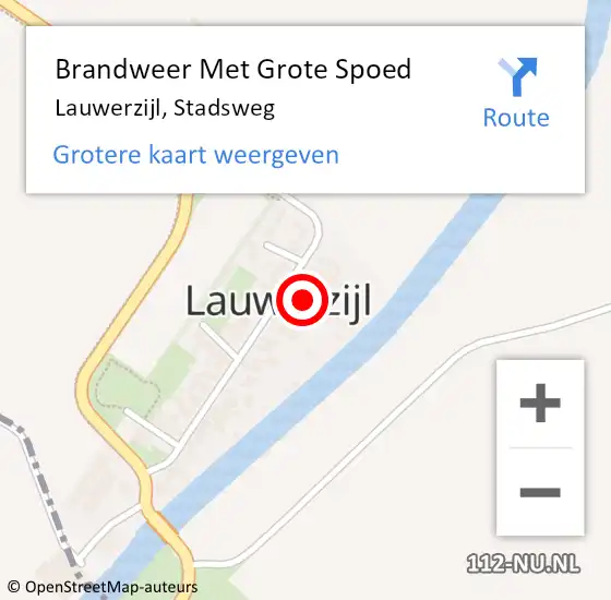 Locatie op kaart van de 112 melding: Brandweer Met Grote Spoed Naar Lauwerzijl, Stadsweg op 21 april 2016 11:58