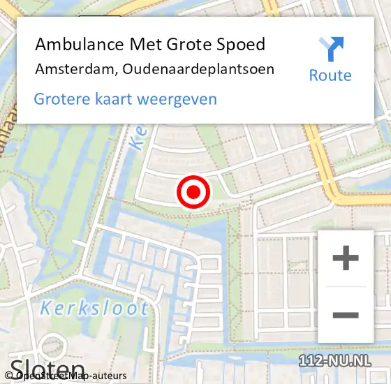 Locatie op kaart van de 112 melding: Ambulance Met Grote Spoed Naar Amsterdam, Oudenaardeplantsoen op 21 april 2016 13:06