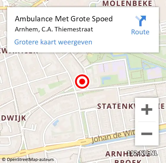 Locatie op kaart van de 112 melding: Ambulance Met Grote Spoed Naar Arnhem, C.A. Thiemestraat op 21 april 2016 14:22