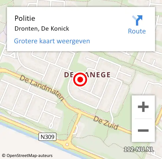 Locatie op kaart van de 112 melding: Politie Dronten, De Konick op 21 april 2016 16:48