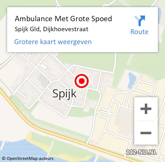 Locatie op kaart van de 112 melding: Ambulance Met Grote Spoed Naar Spijk Gld, Dijkhoevestraat op 15 september 2013 21:46