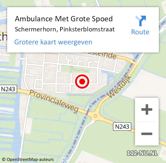 Locatie op kaart van de 112 melding: Ambulance Met Grote Spoed Naar Schermerhorn, Pinksterblomstraat op 21 april 2016 21:56