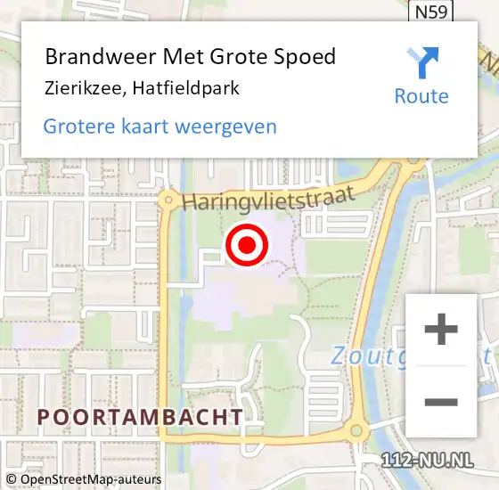 Locatie op kaart van de 112 melding: Brandweer Met Grote Spoed Naar Zierikzee, Hatfieldpark op 21 april 2016 22:01