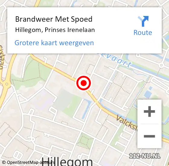 Locatie op kaart van de 112 melding: Brandweer Met Spoed Naar Hillegom, Prinses Irenelaan op 21 april 2016 22:19