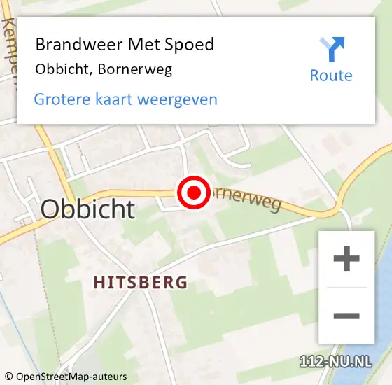 Locatie op kaart van de 112 melding: Brandweer Met Spoed Naar Obbicht, Bornerweg op 21 april 2016 23:17