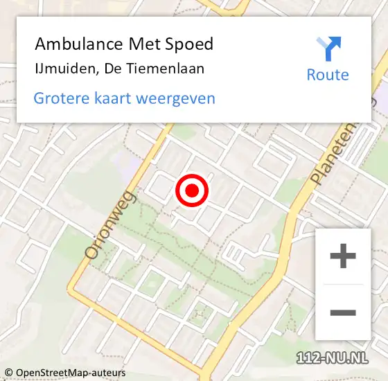 Locatie op kaart van de 112 melding: Ambulance Met Spoed Naar IJmuiden, De Tiemenlaan op 22 april 2016 02:52