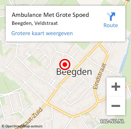 Locatie op kaart van de 112 melding: Ambulance Met Grote Spoed Naar Beegden, Veldstraat op 22 april 2016 04:05