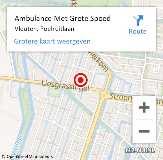 Locatie op kaart van de 112 melding: Ambulance Met Grote Spoed Naar Vleuten, Poelruitlaan op 22 april 2016 06:24