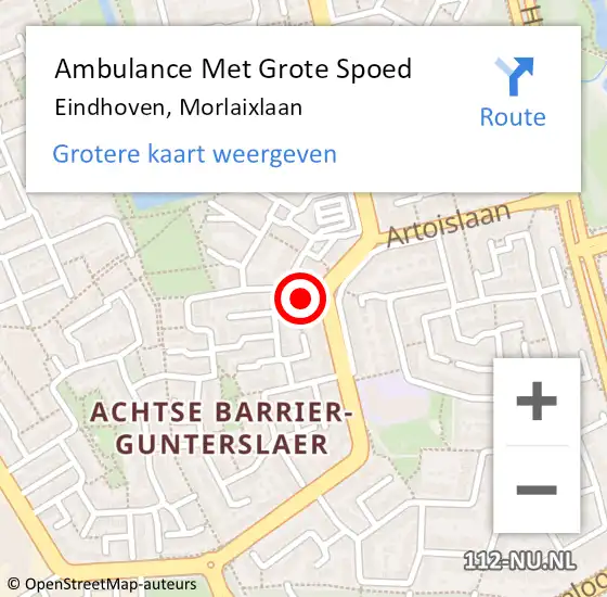 Locatie op kaart van de 112 melding: Ambulance Met Grote Spoed Naar Eindhoven, Morlaixlaan op 22 april 2016 08:57