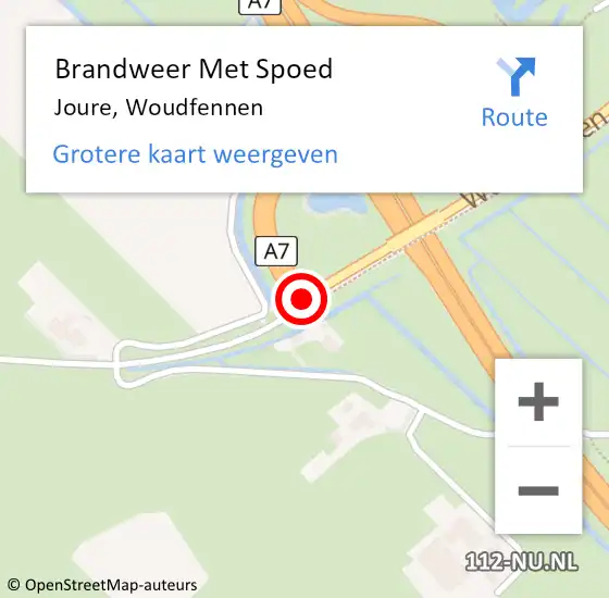 Locatie op kaart van de 112 melding: Brandweer Met Spoed Naar Joure, Woudfennen op 22 april 2016 11:18