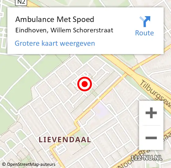 Locatie op kaart van de 112 melding: Ambulance Met Spoed Naar Eindhoven, Willem Schorerstraat op 22 april 2016 11:46