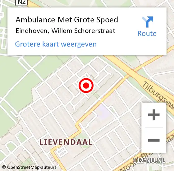 Locatie op kaart van de 112 melding: Ambulance Met Grote Spoed Naar Eindhoven, Willem Schorerstraat op 22 april 2016 11:56