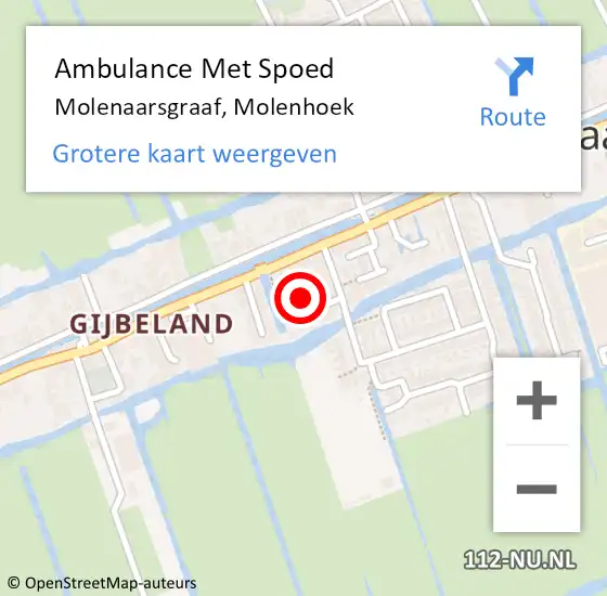 Locatie op kaart van de 112 melding: Ambulance Met Spoed Naar Molenaarsgraaf, Molenhoek op 22 april 2016 12:11