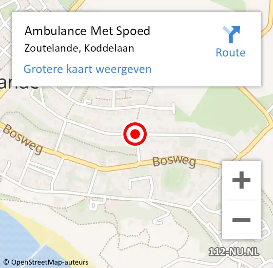 Locatie op kaart van de 112 melding: Ambulance Met Spoed Naar Zoutelande, Koddelaan op 22 april 2016 12:24