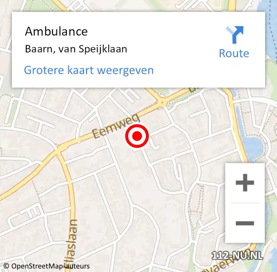 Locatie op kaart van de 112 melding: Ambulance Baarn, van Speijklaan op 22 april 2016 12:40