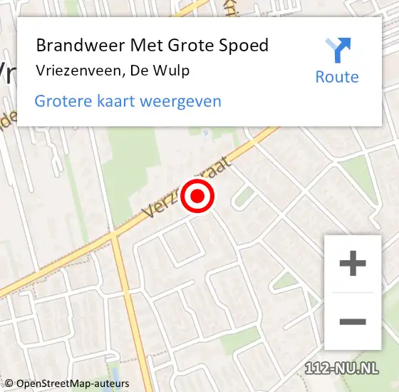 Locatie op kaart van de 112 melding: Brandweer Met Grote Spoed Naar Vriezenveen, De Wulp op 22 april 2016 12:59