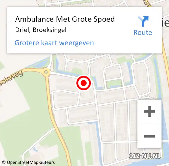 Locatie op kaart van de 112 melding: Ambulance Met Grote Spoed Naar Driel, Broeksingel op 22 april 2016 14:38