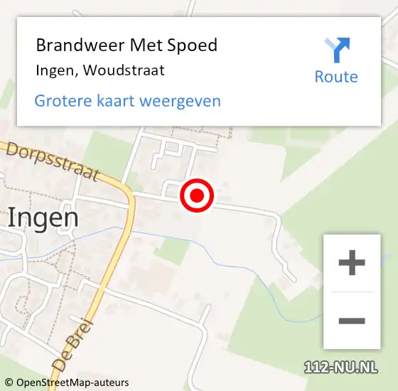 Locatie op kaart van de 112 melding: Brandweer Met Spoed Naar Ingen, Woudstraat op 22 april 2016 16:19