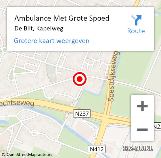 Locatie op kaart van de 112 melding: Ambulance Met Grote Spoed Naar De Bilt, Kapelweg op 22 april 2016 16:39