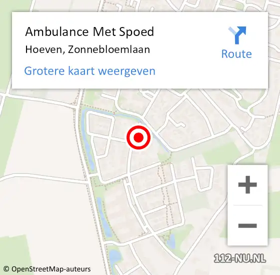 Locatie op kaart van de 112 melding: Ambulance Met Spoed Naar Hoeven, Zonnebloemlaan op 22 april 2016 18:45