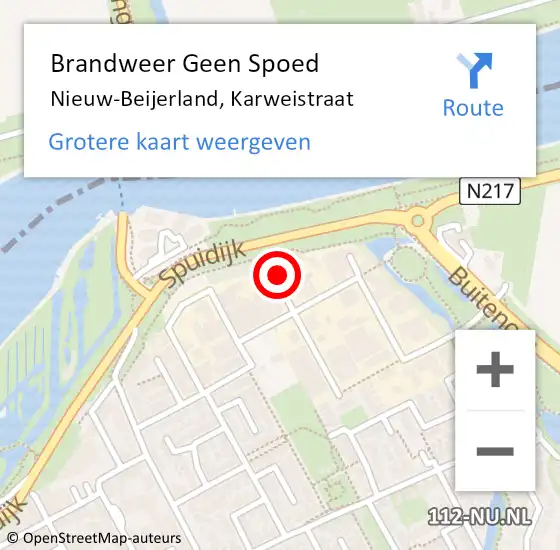 Locatie op kaart van de 112 melding: Brandweer Geen Spoed Naar Nieuw-Beijerland, Karweistraat op 22 april 2016 19:30