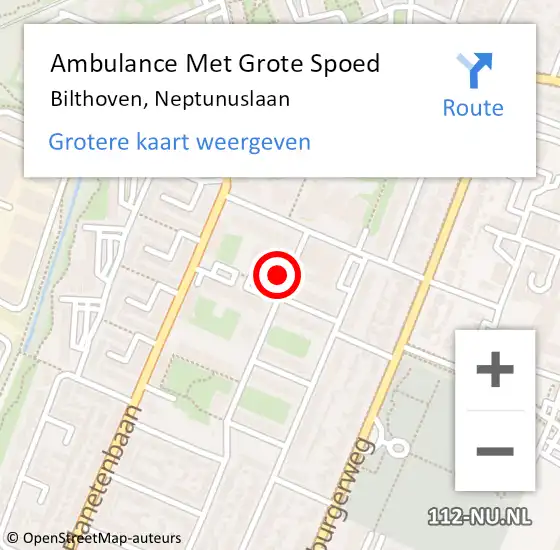 Locatie op kaart van de 112 melding: Ambulance Met Grote Spoed Naar Bilthoven, Neptunuslaan op 22 april 2016 20:01