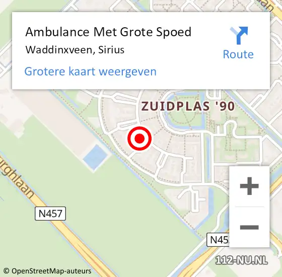 Locatie op kaart van de 112 melding: Ambulance Met Grote Spoed Naar Waddinxveen, Sirius op 22 april 2016 22:26