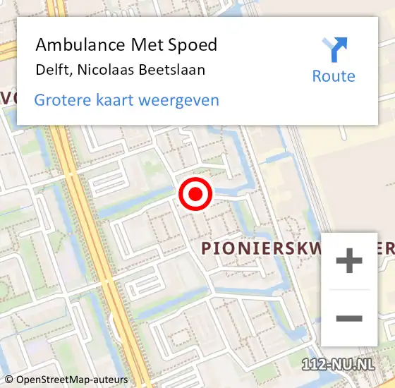 Locatie op kaart van de 112 melding: Ambulance Met Spoed Naar Delft, Nicolaas Beetslaan op 23 april 2016 00:48