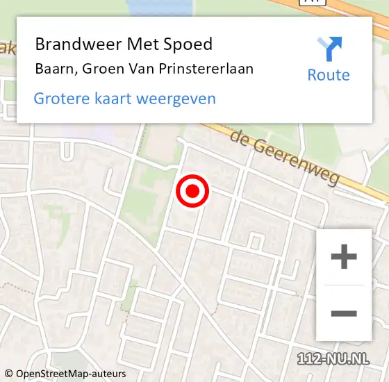 Locatie op kaart van de 112 melding: Brandweer Met Spoed Naar Baarn, Groen Van Prinstererlaan op 23 april 2016 04:20