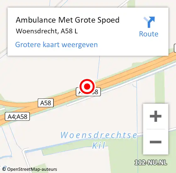 Locatie op kaart van de 112 melding: Ambulance Met Grote Spoed Naar Woensdrecht, A58 L op 23 april 2016 05:48