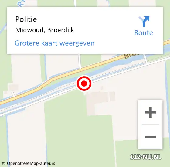 Locatie op kaart van de 112 melding: Politie Midwoud, Broerdijk op 23 april 2016 07:10