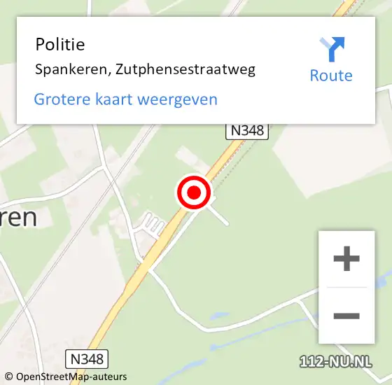 Locatie op kaart van de 112 melding: Politie Spankeren, Zutphensestraatweg op 23 april 2016 08:43