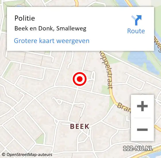 Locatie op kaart van de 112 melding: Politie Beek en Donk, Smalleweg op 23 april 2016 09:58