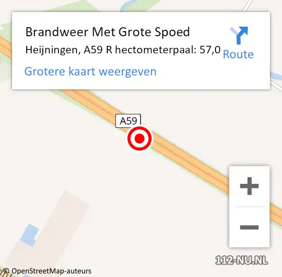 Locatie op kaart van de 112 melding: Brandweer Met Grote Spoed Naar Heijningen, A59 R hectometerpaal: 57,0 op 15 september 2013 22:12