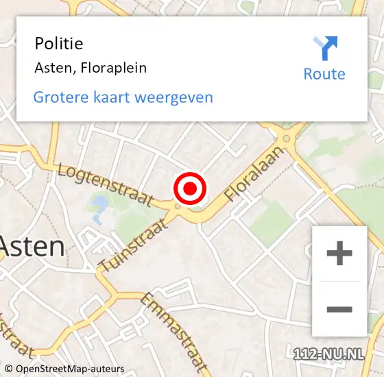 Locatie op kaart van de 112 melding: Politie Asten, Floraplein op 23 april 2016 12:09