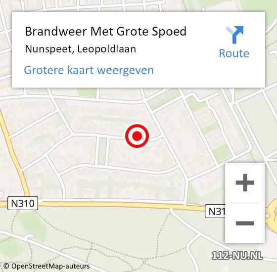 Locatie op kaart van de 112 melding: Brandweer Met Grote Spoed Naar Nunspeet, Leopoldlaan op 23 april 2016 13:47