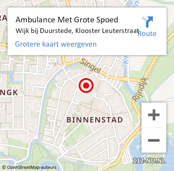 Locatie op kaart van de 112 melding: Ambulance Met Grote Spoed Naar Wijk bij Duurstede, Klooster Leuterstraat op 23 april 2016 14:30