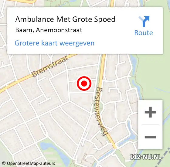 Locatie op kaart van de 112 melding: Ambulance Met Grote Spoed Naar Baarn, Anemoonstraat op 23 april 2016 15:14