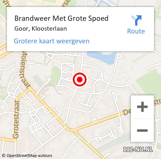 Locatie op kaart van de 112 melding: Brandweer Met Grote Spoed Naar Goor, Kloosterlaan op 23 april 2016 16:20