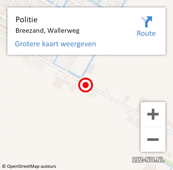 Locatie op kaart van de 112 melding: Politie Breezand, Wallerweg op 23 april 2016 22:22